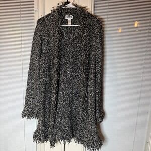 Unique vintage y2k Black White V-Neck Sweater with yarn fringe Chicos Design 2